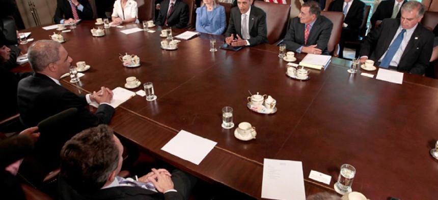 President Obama speaks during a cabinet meeting in 2011.