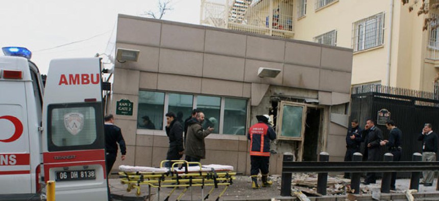 The bomb appeared to detonate in a security checkpoint in Ankara.