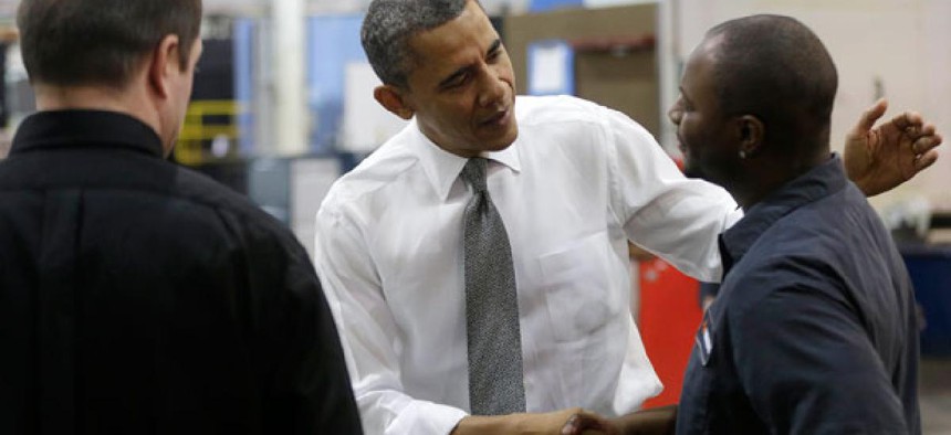 Obama visited with workers at Linamar Corporation in Arden, N.C., Wednesday.