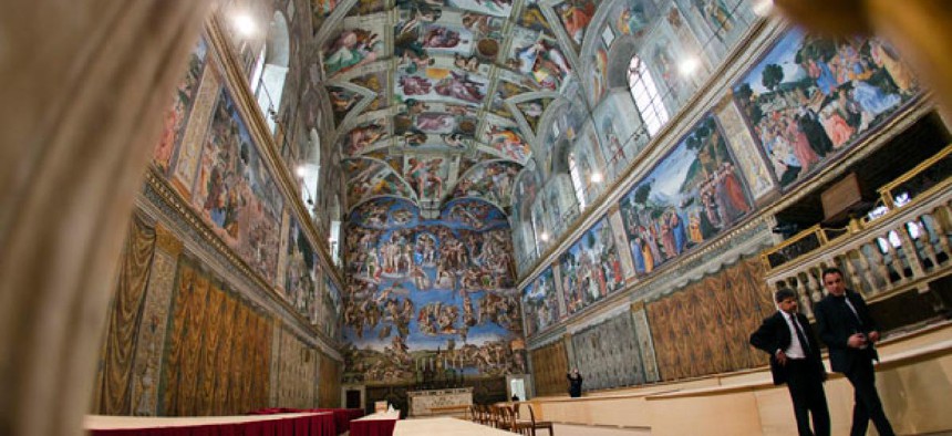 The Sistine Chapel is prepared for the Papal Conclave, set to begin this week.