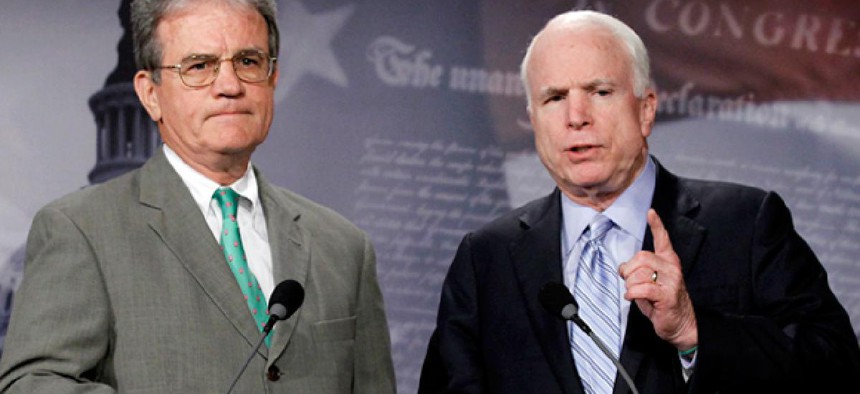 GOP Sens. John McCain, right, and Tom Coburn, had requested more time to review the Democratic proposal.