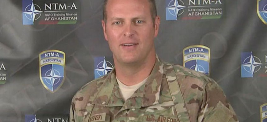 Lt. Col. Jeffrey Krusinski appeared in a Defense Department video applauding the Air Force Academy's athletic teams.