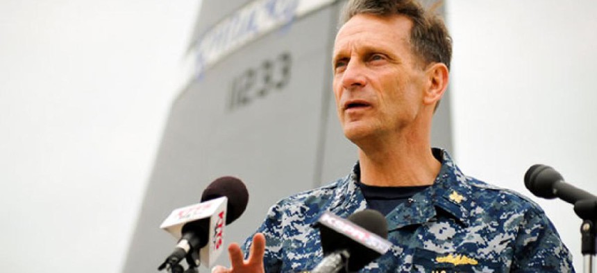 Vice Adm. Mark D. Harnitchek speaking at an event in May, 2011