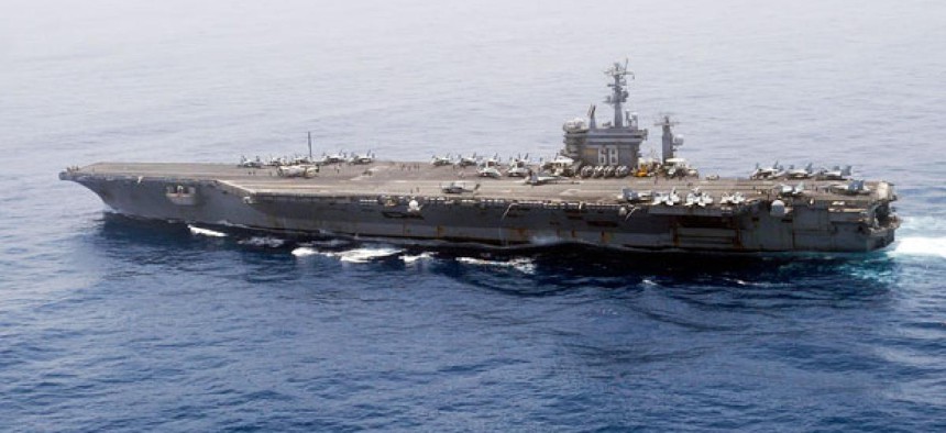 The Navy's  USS Nimitz transits the Indian Ocean. 