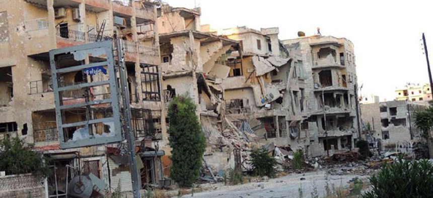 Buildings in Aleppo have been damaged by the ongoing war in Syria.