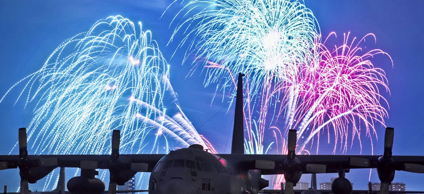 Fireworks burst over Yokota Air Base, Japan on July 4, 2012. 