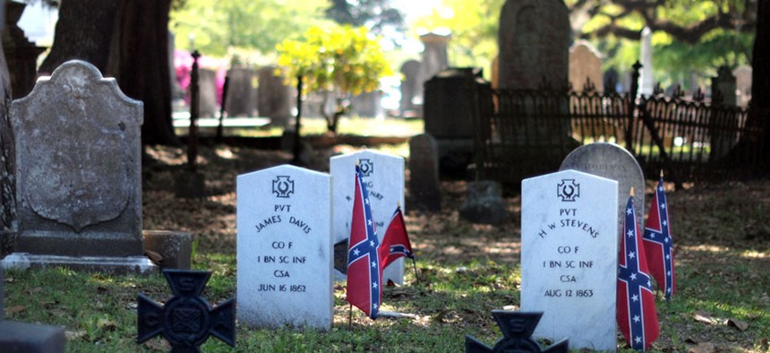 Confederate graves, featuring the Southern Cross of Honor, at Magnolia Cemetery in Charleston, S.C. 