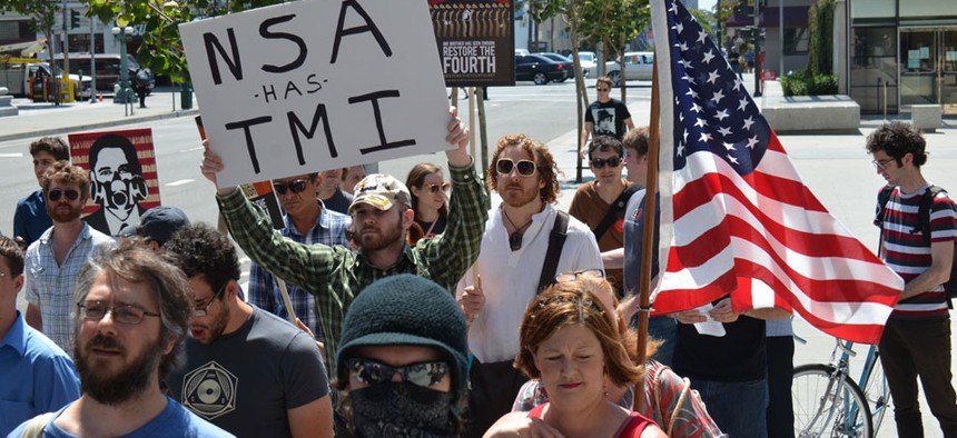 Protestors gathered at in San Francisco on July 4.