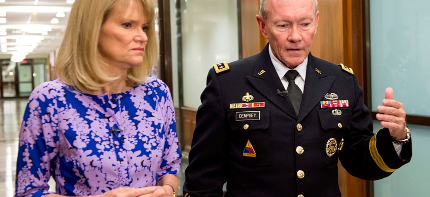 Gen. Martin Dempsey speaks with ABC News Chief Global Affairs Correspondent Martha Raddatz in the Pentagon on Aug. 2, 2013. 