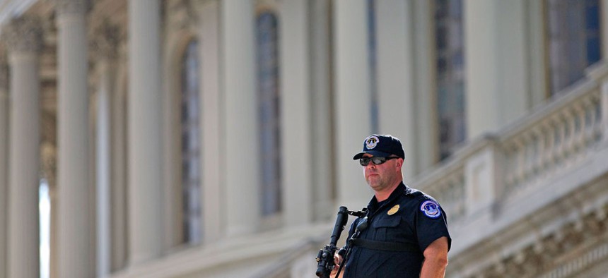 A Capitol Police officer stands guard during the incident Oct. 4.