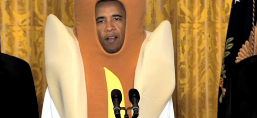Late Night dressed Obama up as a hot dog for Halloween.