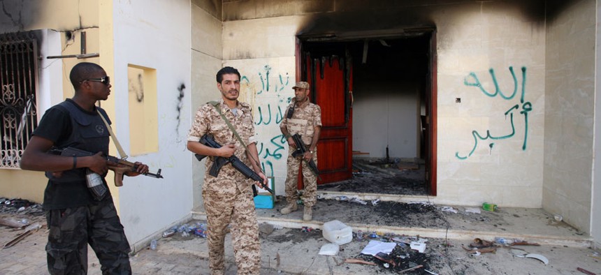 The burnt out U.S. consulate in Benghazi, Libya. 