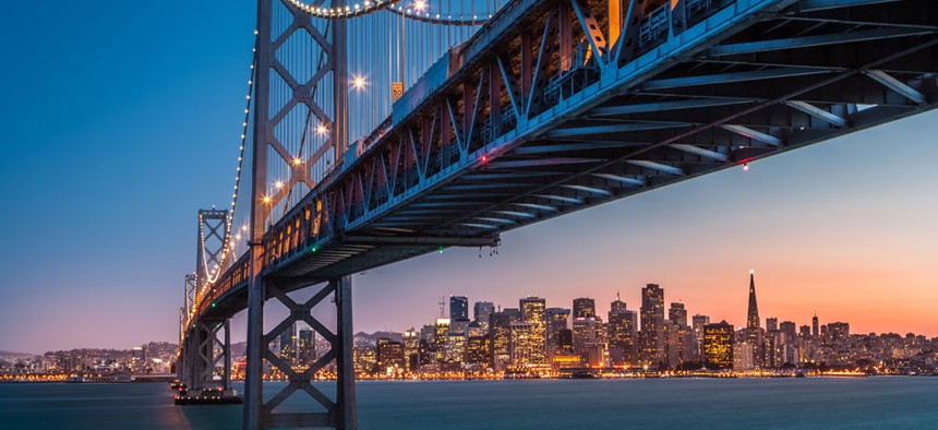 The Bay Bridge in northern California is a stretch of Interstate 80 that connects San Francisco and Oakland.