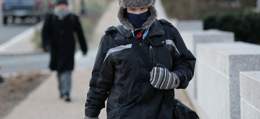 A pedestrian Tuesday on Constitution Avenue in Washington, where temperatures plunged to 3 degrees Fahrenheit.