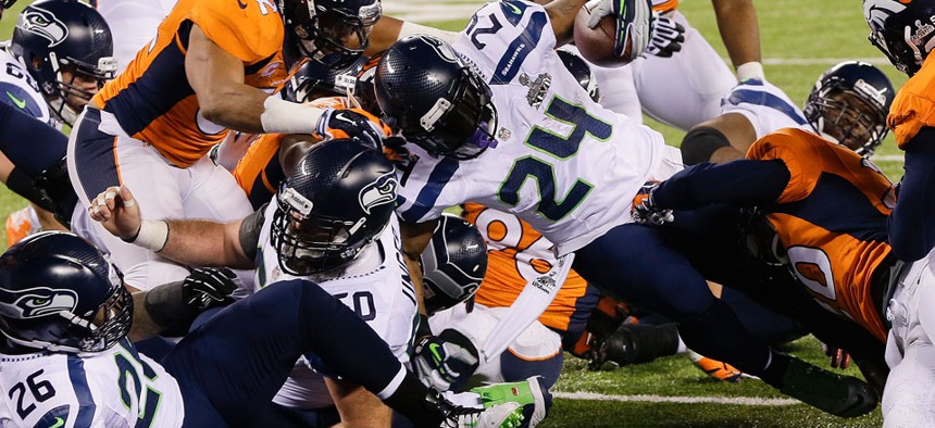 Seahawks running back Marshawn Lynch scored a touchdown in the Super Bowl Sunday.