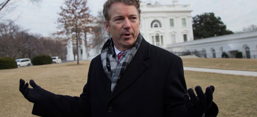 Sen. Rand Paul, R-Ky., talks to media outside the White House in  January.