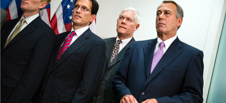 From left to right: Representatives James Lankford (withheld his pay), Eric Cantor (did not respond), Pete Sessions (did not pledge) and John Boehner (withheld).