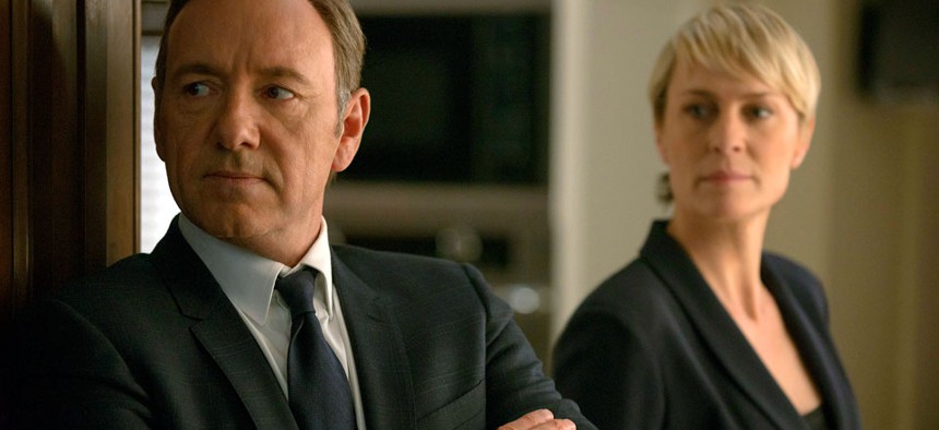 Kevin Spacey as Francis Underwood, left, and Robin Wright as Clair Underwood in a scene from "House of Cards."