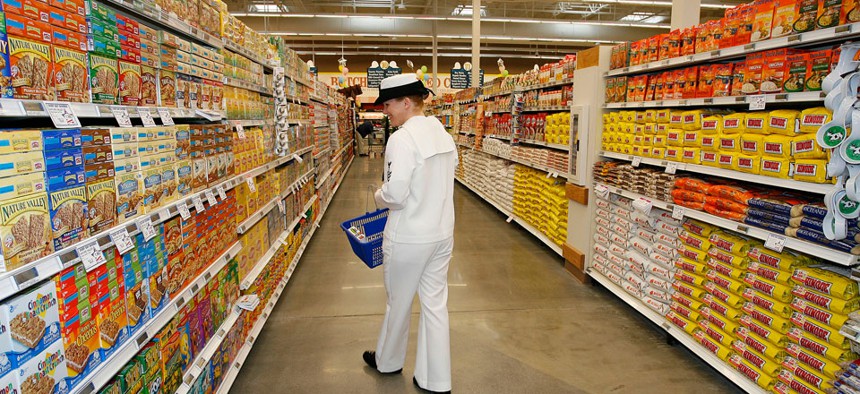 U.S. Navy petty officer Mary Crowe shops at the commissary at Naval Station San Diego.