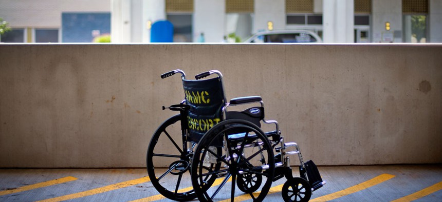 A wheelchair sits outside the Atlanta VA Medical Center, Friday, May 24, 2013.