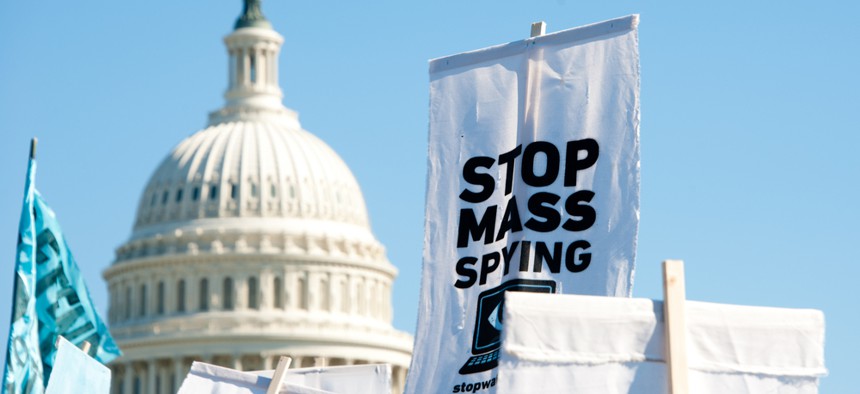 Protestors demonstrated against NSA surveillance in Washington in 2013.
