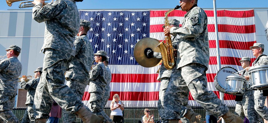 The Arizona Army National Guard 108th band plays during a Veteran's Day parade in 2013.
