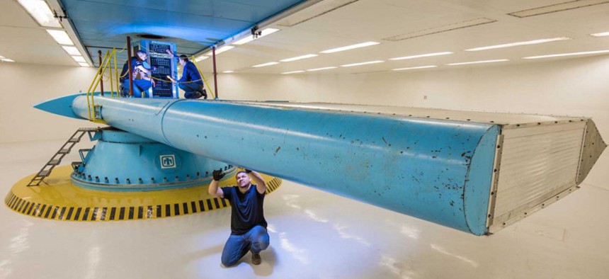 A recently renovated centrifuge used in nuclear weapon assessments at Sandia National Laboratories. The Energy Department branch overseeing the lab is rejecting a finding by congressional auditors that it should know how much money could be saved by enact