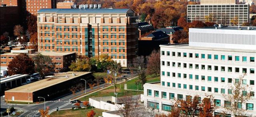 An aerial view of the NIH campus