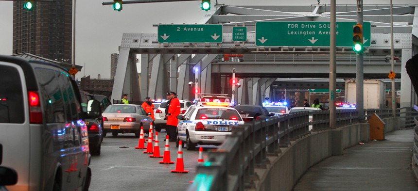 NYPD conducts 'dirty bomb' drill on the Third Avenue bridge in 2011.