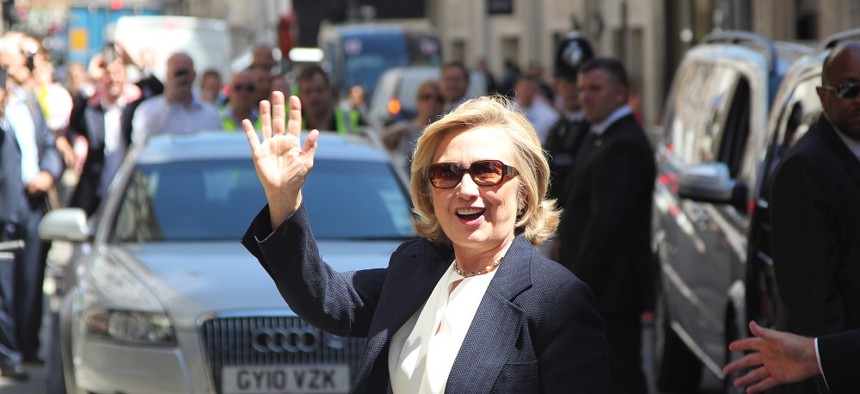Clinton traveled to London for a book event on July 3.
