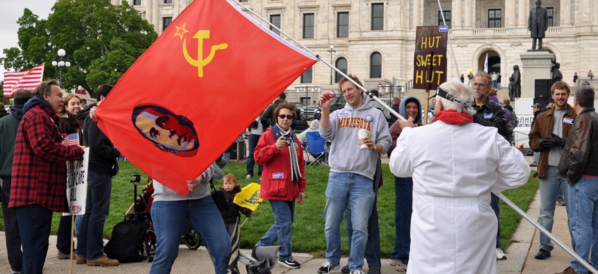 Tea Party protestors rally in St. Paul, Minnesota in 2010.