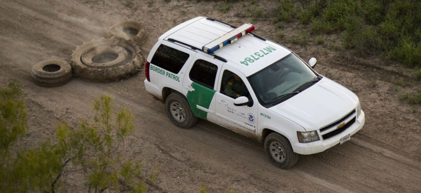 South Texas Border Patrol vehicle covers tracks that could help illegal immigrants find their way. 