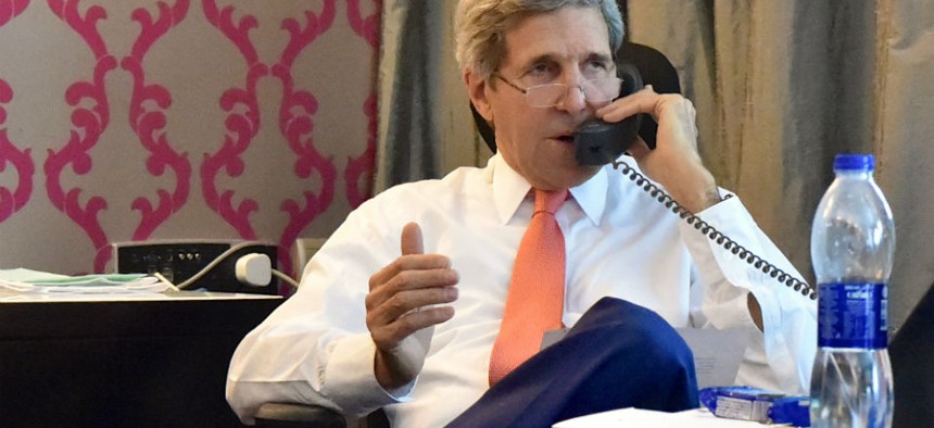 U.S. Secretary of State John Kerry works the phones on July 25 in Cairo to negotiate a ceasefire in Gaza.