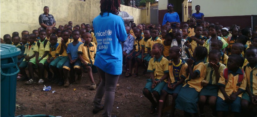 UNICEF and partners educate school children in Conakry, Guinea, about the virus. 
