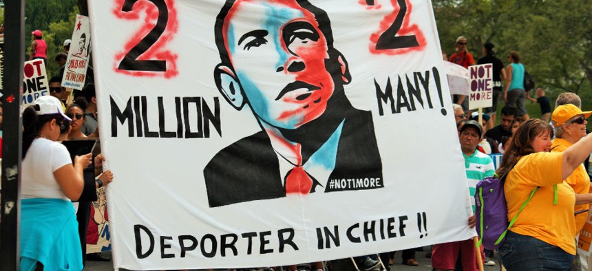 Protesters attend an anti-deportation rally in Washington in August. 
