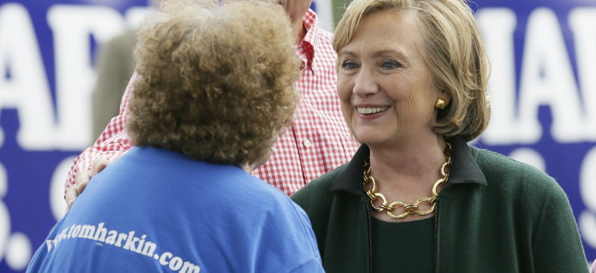 Clinton attends Sen. Tom Harkin's annual fundraising Steak Fry in Iowa. 
