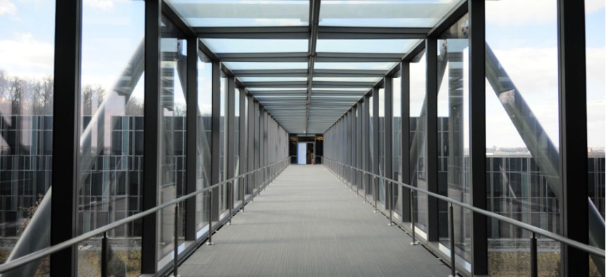 A walkway connecting sections of the Coast Guard's new headquarters at St. Elizabeths. The Coast Guard headquarters was the first phase of the project. 