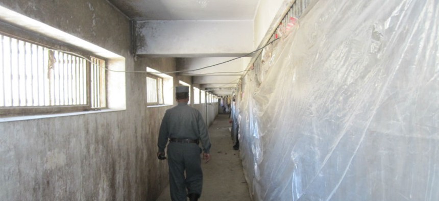 A hallway in the half-renovated Pol-i-Charkhi Prison. 