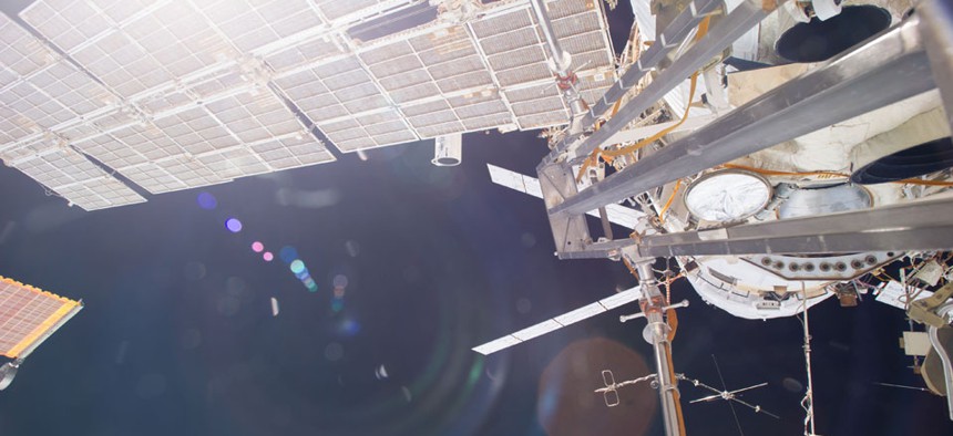 The ISS, with the European automated transfer vehicle Georges Lemaître docked, in October 2014.