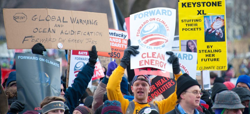 Protestors rally against the Keystone XL project in Washington in February 2013. 