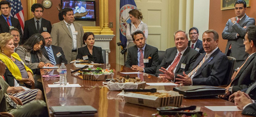 House Speaker John Boehner speaks to the National Hispanic Christian Leadership Council about immigration reform in July 2013.