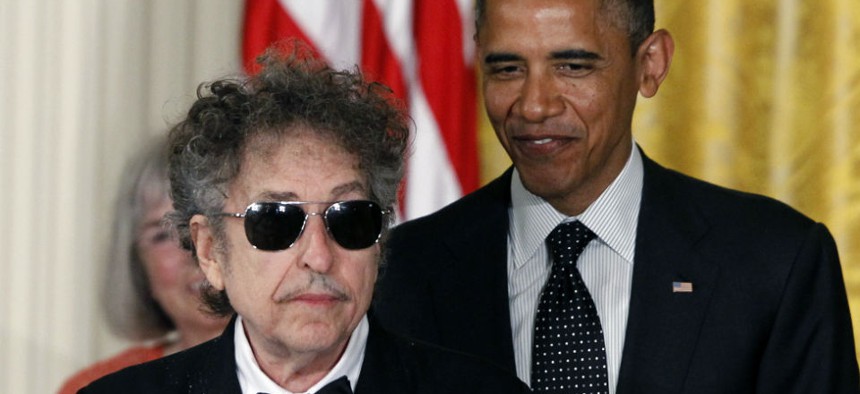 Bob Dylan and President Obama at the White House in 2012.