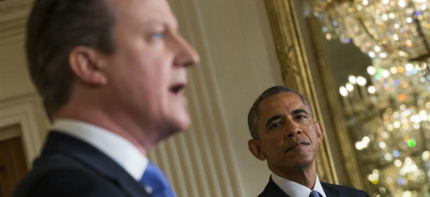 British Prime Minister David Cameron speaks during a joint press conference at the White House in January. 