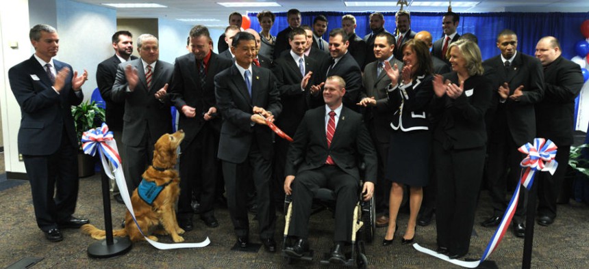 The 2012 ribbon cutting ceremony for VA's Warriors to Workforce program, which won an innovation award. 