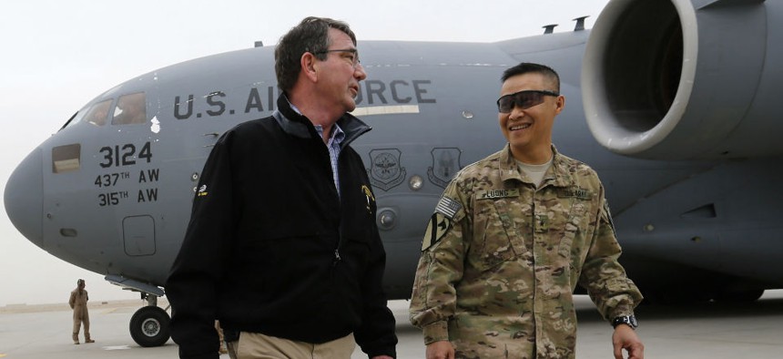 Defense Secretary Ashton Carter arrives at Kandahar on his first visit to Afghanistan since his swearing in. 