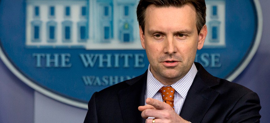 White House press secretary Josh Earnest points to a reporter during his press availability Monday.