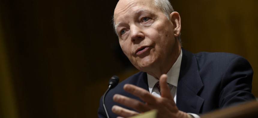 IRS Commissioner John Koskinen testifying at a Senate Finance Committee hearing in February.