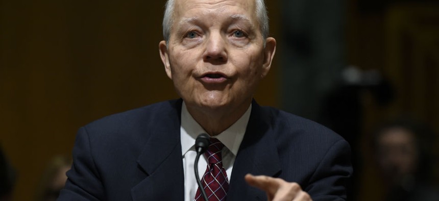 IRS chief John Koskinen testifies on Capitol Hill about the agency's budget. 