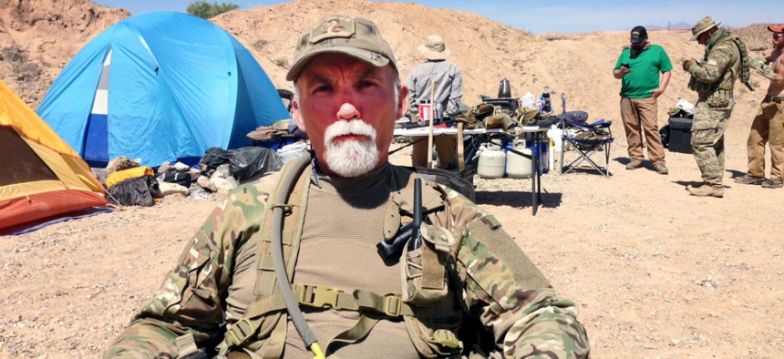 Jerry DeLemus heads a group of self-described militia members camping on Cliven Bundy’s ranch in Nevada in April 2014.