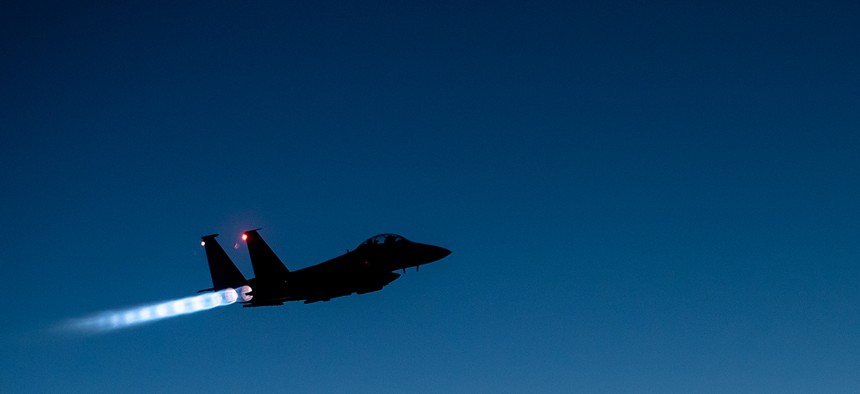 A U.S. Air Force F-15E flies over Iraq in September. 